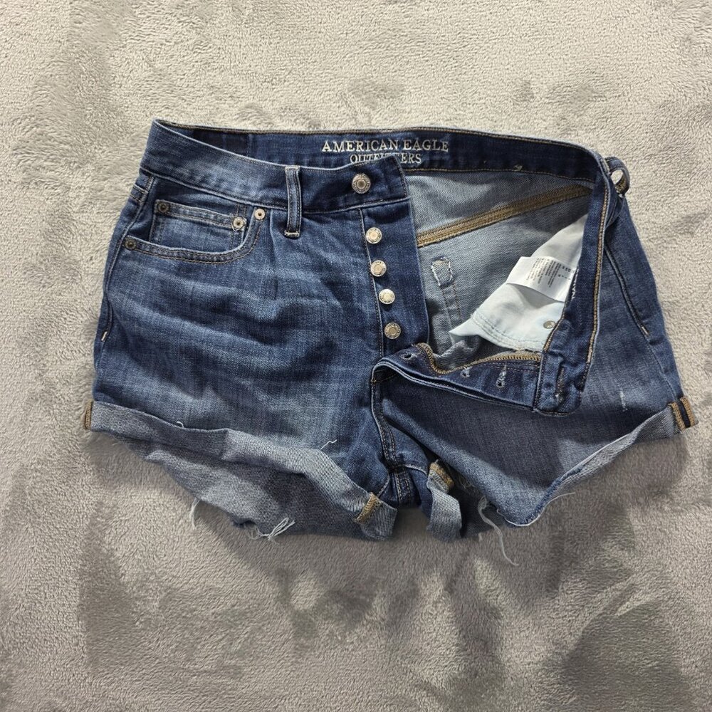 American Eagle Womens Vintage Hi Rise Festival Jean Shorts 6 Distressed Denim